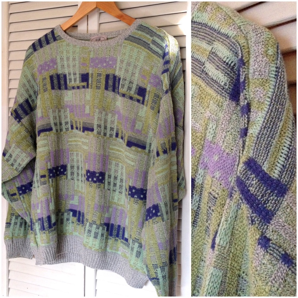 Slouchy Vintage Abstract Pullover Grandpa Sweater